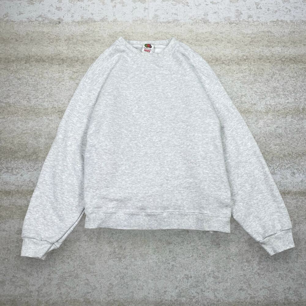 Vintage 90s Fruit of the Loom Sweatshirt Mens L Light Grey Blank Heavy Cotton